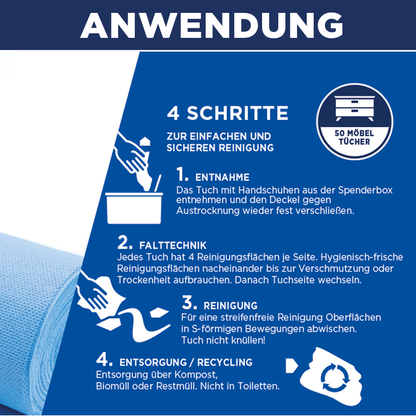 CleaningBox 5-in-1 Kompostierbare ReadyWipes WC & Toilette 50er Spenderbox Rot, 30x30 cm